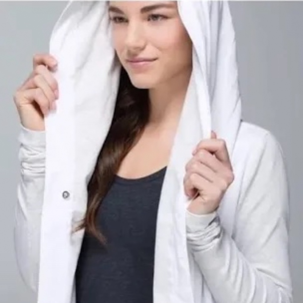 Lululemon White Open Front Hooded wrap Cardigan oversized